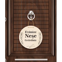 Gül Desenli Kalp Figürlü "evimize Neşe Getirdiniz" Kapı Süsü 22.5 Cm Mdf Halat Askılı Gümüş