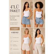 Loule Kadın 4'lü İp Askılı Pedli Atlet Beyaz %95 Pamuk