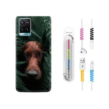 Vivo Y21 Kılıf Kablo Koruyuculu Flowers Dog 1346 Siyah