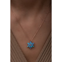 Açık Mavi Opal Taşlı 925 Ayar Gümüş Lotus Kolye