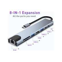Hub, 8'i 1 Arada Adaptör, 4k Hdmı, Type C 100w Pd, Usb C Bağlantı Noktası, Usb 3.0, Rj45 Ethernet, Sd/tf Kartları, Yerleştirme İstasyonu, Macbook Pro/air Dizüstü Bilgisayar Ve Diğer Cihazlarla Uyumlu