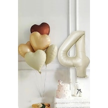 Beysüs 4 Yaş Retro Doğum Günü Balon Seti 5 Adet Kalp Balon Standart