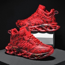 Kırmızı Erkek Günlük Ayakkabılar Moda Trendi Erkekler İçin Spor Ayakkabıları Yüksek Top Ayakkabılar Bağcıklı Vulkanize Ayakkabı 38-46