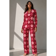 Kadın Uzun Kol Pamuklu Kırmızı Pijama Takımı