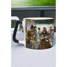 Assasin's Creed Baskılı Seramik Lüks Kupa 1 Adet Özel Siyah Kulp Dalga Kulp V3d Çok Renkli
