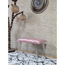 Zafir Metal Krom Tel Ayaklı 60 Cm Puf Bench - Puf - Bench - Oturak - Mutfak Oturağı - Antre Oturağı Pembe