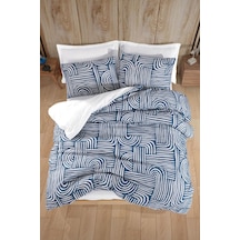 Kolay Ütülenir Nevresim Takımı Tek Kişilik Line Art Mavi Mavi