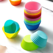 Tilbe Home 6'lı Silikon Muffin Kek Kapsülü Yeniden Kullanılabilir Cupcake Browni Kek Kalıbı Renkli Çok Renkli