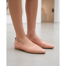 Futsishoes Stella Pembe Hakiki Deri Lazer Kesim Kadın Babet