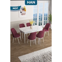 Masa Beyaz Mermer Desen Sandalye Bordo