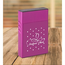 Bk Gift Kişiye Özel Mor Slim Boy Metal Sigara Kutusu-4 Siyah