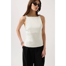 Defymoda Sırt Kurdele Detay Bluz Beyaz