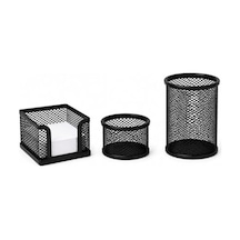 3 Parçalı Metal Masaüstü Organizer Seti, Kalemlik Ve Notluk İle 165-Koyu Yeşil