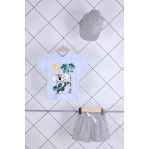 Babyhola 3'lü Tişört Keten Şort Şapka Erkek Bebek Çocuk Bayramlık Alt Üst Takım Elbise 02101