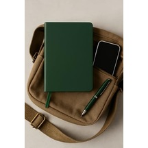 Fark Tanıtım Defter, Noktalı Defter, Termo Deri Kapaklı Noktalı Defter, 128 Yaprak A5 Defter, Ofis Ve Kırtasiye, Plan, Notebook Yeşil 124-Pembe