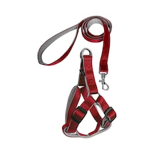 Gezdirme Kayışlı Dokuma Köpek Göğüs Tasma Seti 40 60-110 Cm Kırmızı Çok Renkli