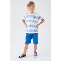 U S Polo Assn Stripe Pattern Mavi Erkek Çocuk Bermuda Takım