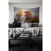 Kış Sonu Desenli Duvar Halısı Duvar Örtüsü Tapestry Süet Dokulu Kumaş