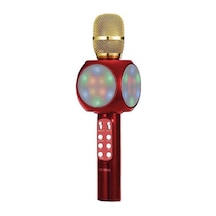 Led Işıklı Karaoke Mikrofon Dahili Hoparlörlü Usb Flash Destekli Ws-1816 Kırmızı Beyaz