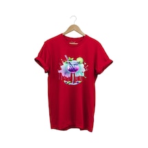 Tropik Kokteyl Temalı Renkli Yaz Baskılı %100 Pamuk Unisex Regular Fit T-shirt Kırmızı