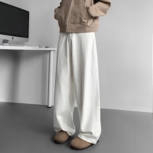 Beyaz Düz Kot Pantolon Gençler İçin Bol Paça Pantolon Bol Kesim Beyaz