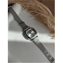 Rubsey Hasır Kordon Minimal Kadın Kol Saati Modern Gümüş Renk Vintage Beyaz Bb0026 Gümüş