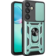 Newface Samsung Uyumlu Galaxy S25 Kılıf Pars Lens Yüzüklü Silikon - Yeşil Yeşil