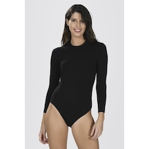 Nbb Kadın Siyah Uzun Kol Boğazlı Çıtçıtlı Body