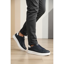 Enoch Topuk Detaylı Beyaz Tabanlı Bağcıklı Erkek Sneaker Lacivert Beyaz