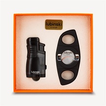 Lubinski 3 Torch Çakmak ve Kesici Puro Seti Siyah
