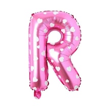R Harfi 16 İnç Pembe Kalpli Renk Folyo Balon 36 Cm Pembe 256