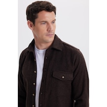 Tudors Erkek Slim Fit Tek Cep Kapaklı Düz Oduncu Spor Koyu Kahve Gömlek-41583 Koyu Kahve