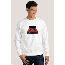 Modifiyelı Subaru Baskılı Beyaz Erkek Örme Sweatshirt
