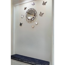 Dekoratif Kelebekli Duvar Saati - Gümüş