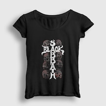 Presmono Kadın Skulls Black Sabbath T-shirt Siyah