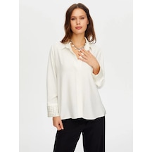 Faik Sönmez Kolları Boncuk Payet İşli Şık Kadın Gömlek W26gml011 Ekru