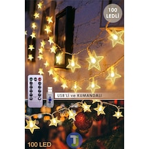 Technojet 100 Ledli 10.mt Kumandalı Usbli Dekoratif Yıldız Model Şerit Led Işık Yılbaşı Süsleme Gün Işığı - Sarı