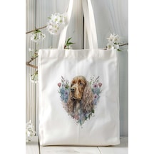 Art Hediye Spaniel Köpek Baskılı Omuz Çanta Kişiye Özel Model 10 Çok Renkli