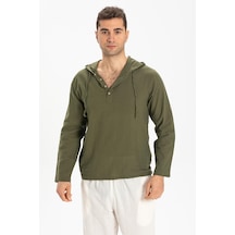 Şile Bezi Çift Cepli Kapüşonlu Erkek Sweatshirt Haki Hk-haki Haki