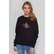 Osmanlı Tuğrası Baskılı Siyah Kadın Sweatshirt