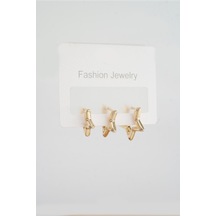 By Zeyna Aksesuar Kadın Vip Seri Zirkon Taşlı Yıldız Helix Model 3 Boy Küpe 1.3cm 1.6 Cm Ve 2 Cm Zrk00584-5044 Altın