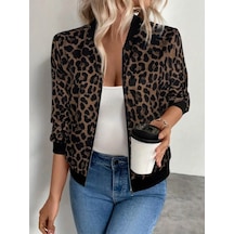 Efnaz Style Kadın Uzun Kollu Önden Fermuarlı Modal Ceket Leopar