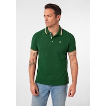 Javeir Erkek Regular Fit Çizgi Detaylı Polo Yaka T-shirt Orman Yeşili