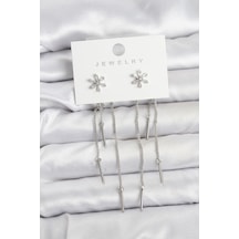 Çiçek Model Gümüş Pirinç Sallantılı Kadın Küpe - Çok Renkli