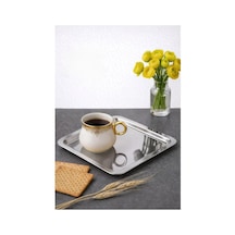 6 Adet Lüx Kare Paslanmaz Çelik Sunum Tepsini 21x21cm Kahve Servis Sunum Tepsisi & Tabağı Gümüş 15cm