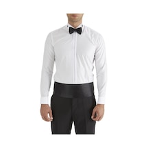 Efor Slim Fit Duble Manşet Gizli Düğme Ata Yaka Beyaz Damatlık Smokin Gömlek Gk 362 Beyaz
