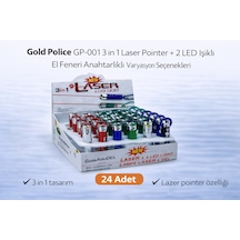 Gold Police Gp-001 3 İn 1 Laser Pointer + 2 Led Işıklı El Feneri Anahtarlıklı 24 Adet Renk