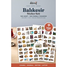 Balıkesir Sticker Seti 100 Adet - Cunda Ayvalık Tostu Saat Kulesi Gerçekçi Ajanda Journal Çıkartma Çok Renkli