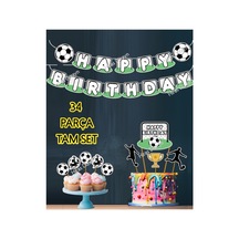 Futbol Temalı  Doğum Günü Süs Seti 34 Parça Banner Pasta ve Cupcake Kürdanı