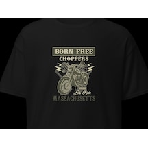 Wildstyle Born Free Choppers Motosiklet Vintage Chopper Baskılı Unisex Bisiklet Yaka Pamuklu Tişört - Siyah